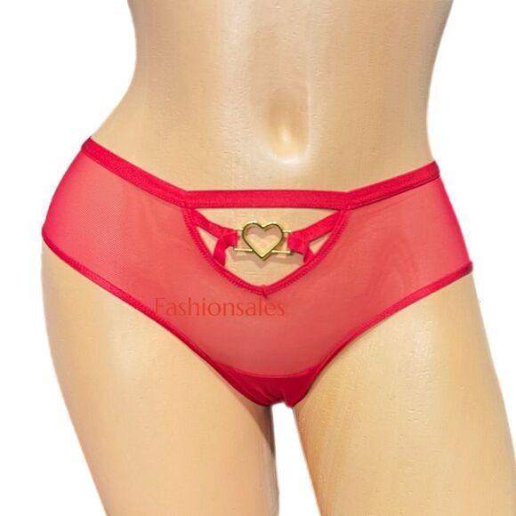 Victorias Secret Sexy Sheer Mesh Metallic hardware Heart cheeky panty Red Small - Picture 6 of 6